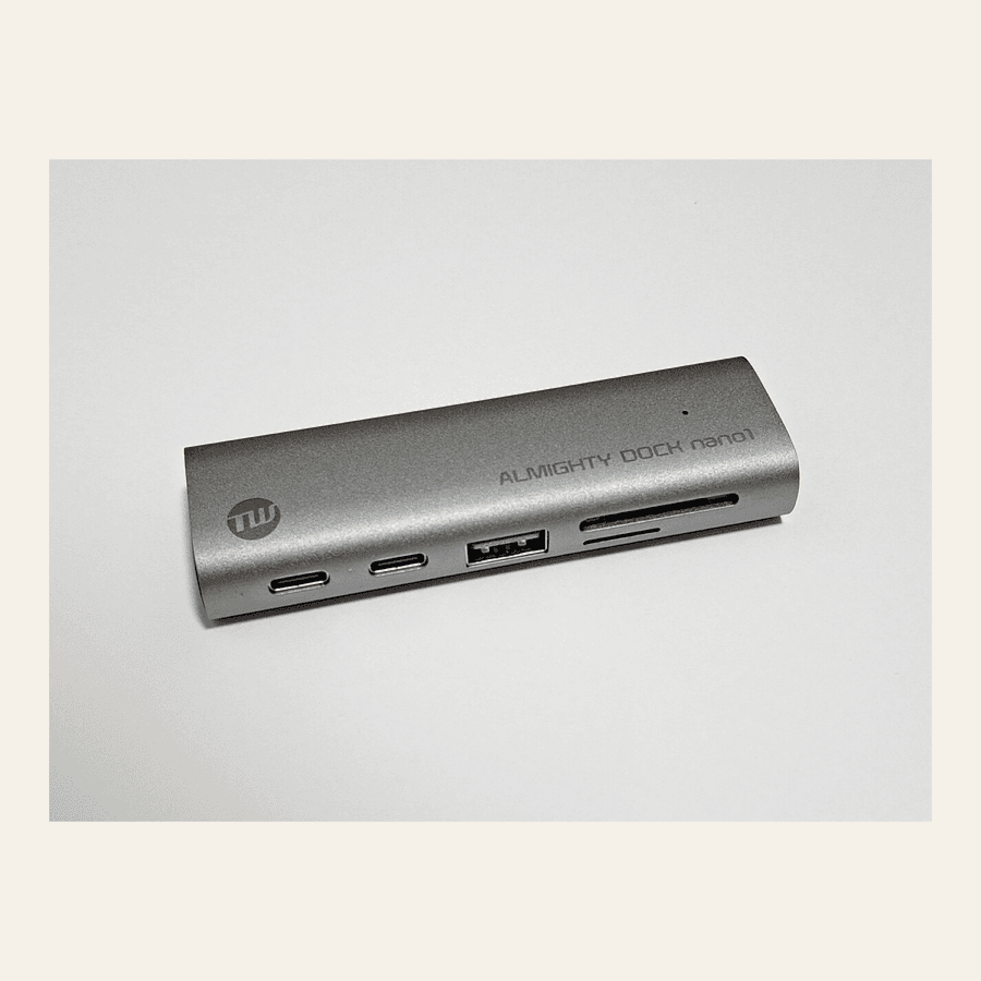 Slim eight-in-one USB-C hub with visible ports